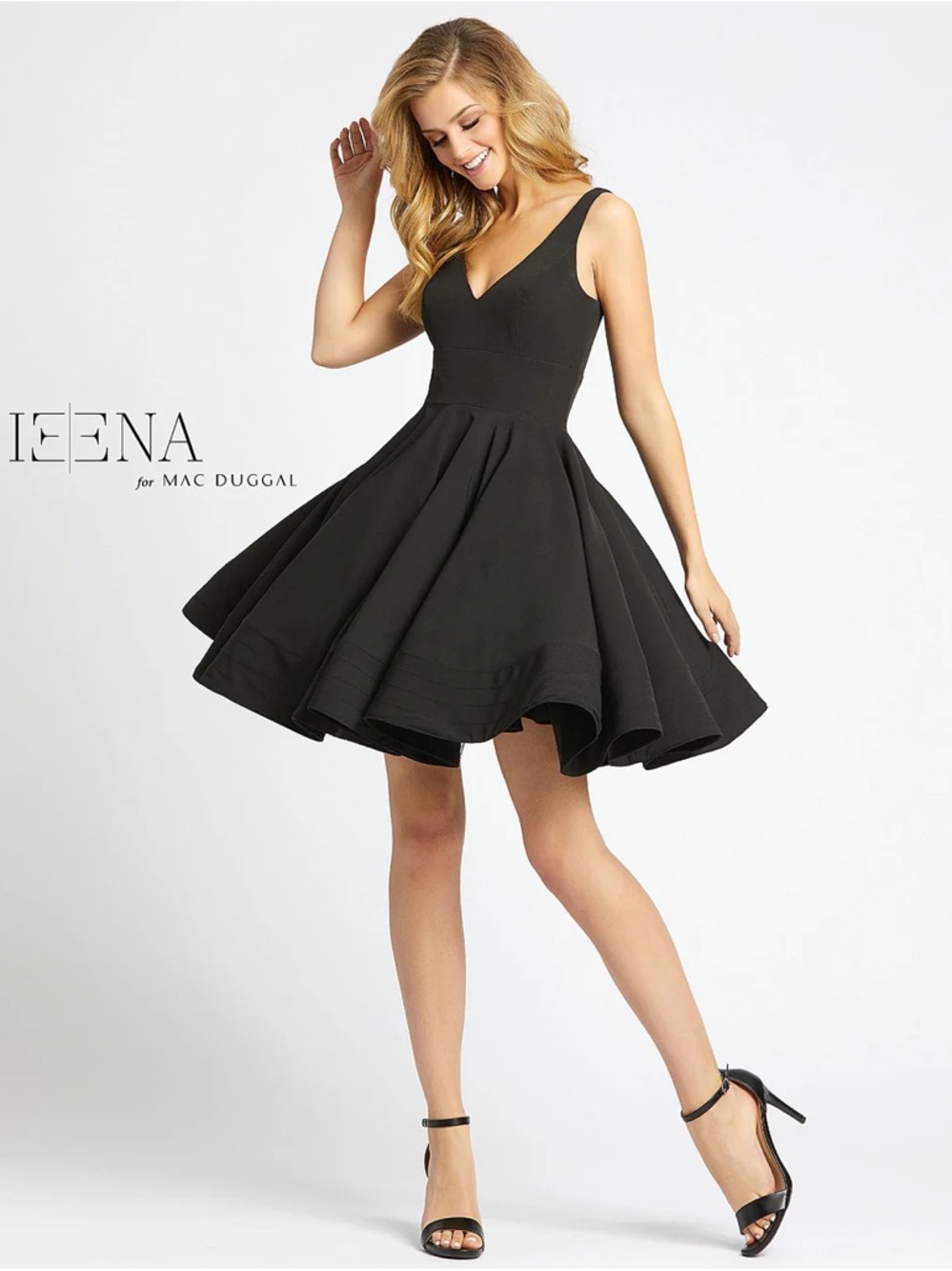 Ieena by Mac Duggal Black V-Neck Fit & Flare Mini Dress